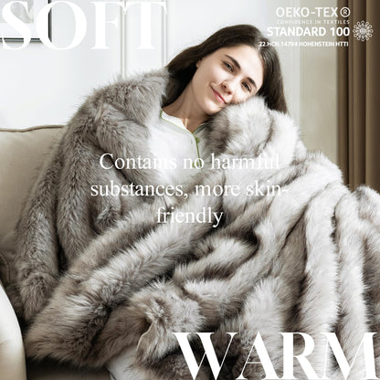 OMERAI Faux Fur Blanket, Ultra Soft Luxury Fuzzy Throw Blanket, Long Pile Plush Cozy Warm Decorative Blanket for Couch, Sofa, Chair, Bed, Heavy Weight, 50" x 60", Gray