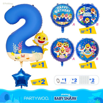 PartyWoo Baby Shark Blue Foil Number 2 Balloon 5pcs 40 18 Inch Blue Round Star Mylar Helium Birthday Balloons for Boys and Girls Baby Shark Under the Sea Ocean Kids Second Birthday Party Decorations