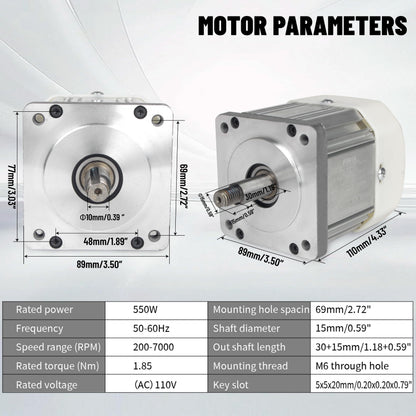 CNCTOPBAOS 550W AC Permanent Magnet Brushless Servo Motor Kit 110V 3/4HP 1.85N.m, 200-7000RPM Knob Adjustable Speed CW/CCW Servo Controller for Lathe Woodworking Tapping Belt Sander Sewing Machine