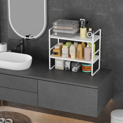 WEJIPP Cabinet Organizer Shelf,Expandable Cabinet Space Rack,Stackable Shelves Adjustable Storage Shelf,Riser for Kitchen Pantry Office,10.24" D,White