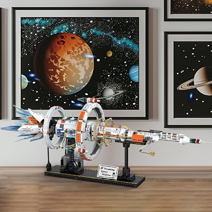 Space Station Building Set with Motor and LED Lights - 360°Rotating Space Shuttle Rocket Model Building Kits with Display Stand STEM Engineering Gift for Adults Men Kids (1583 PCS)