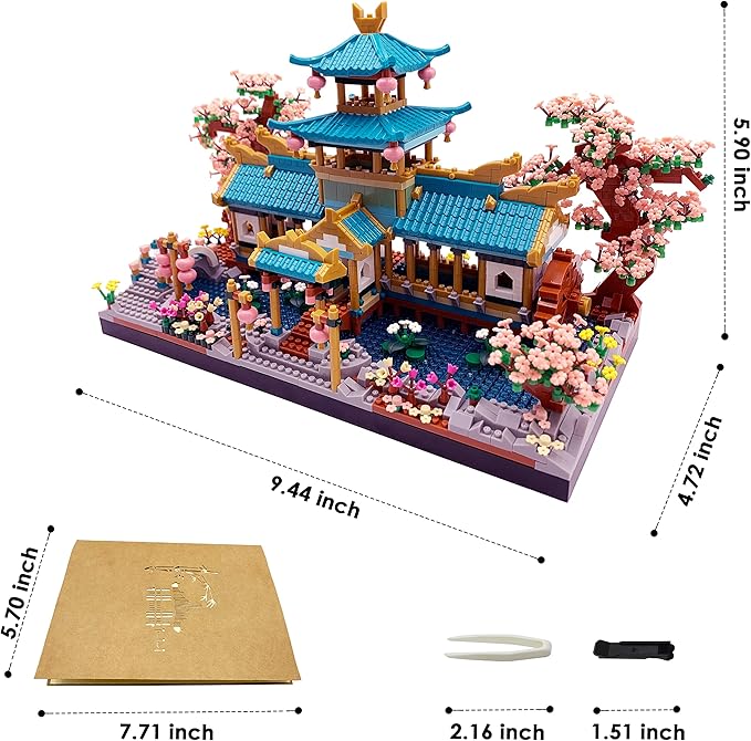 Micro Building Blocks SetChinese Suzhou Garden Architecture and Cherry Blossom Bonsai Tree Building Toys for AdultsJapanese Sakura House ModelCreative Mini Bricks Gift for Kids 14+2350 pcs