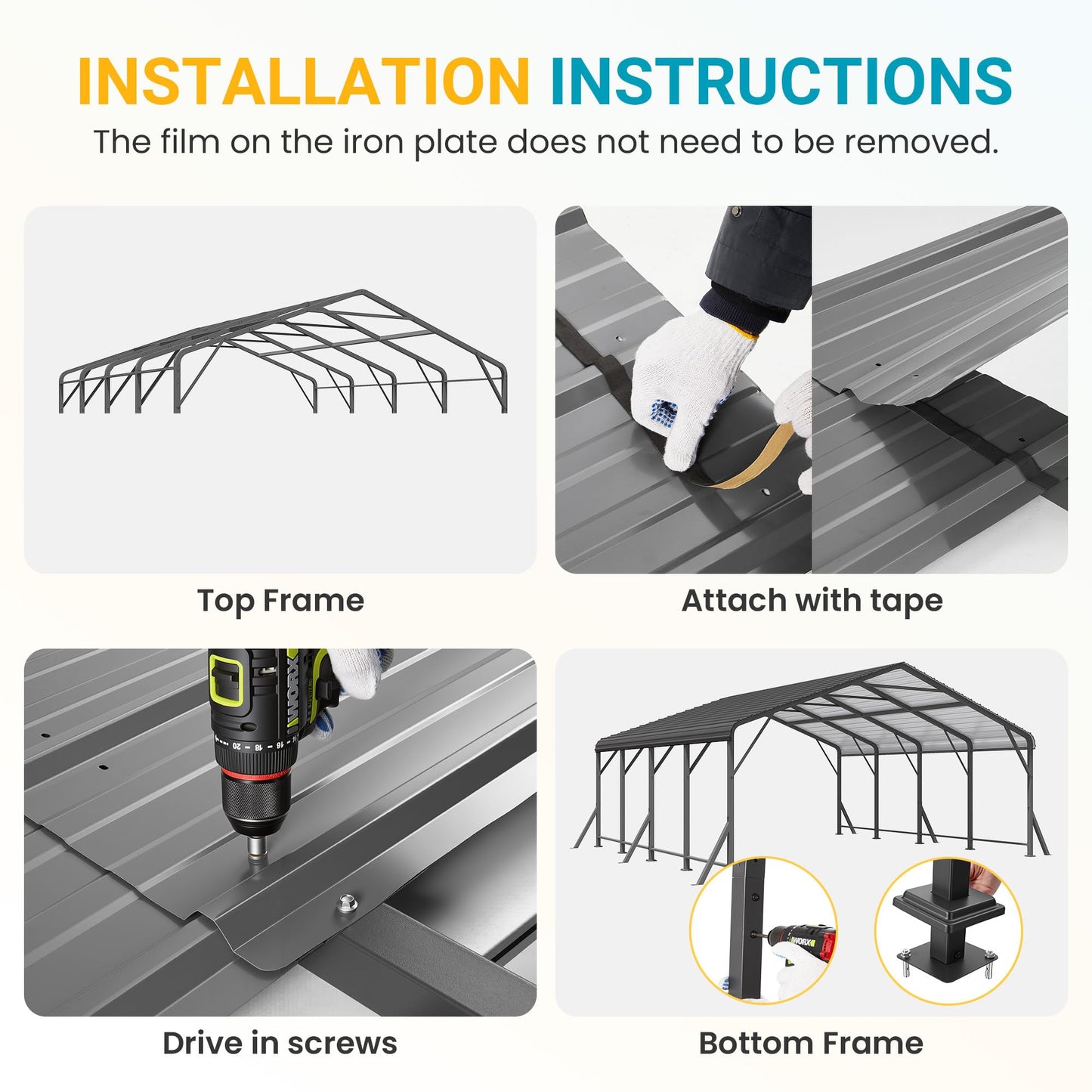 Fansafurn 20' x 20' Carport, Metal Carport with Updated Roof & Enhanced Base, Heavy Duty Canopy Carports Garage, Vertaile for Car, Truck, Boat, Tractors, Party, Grey