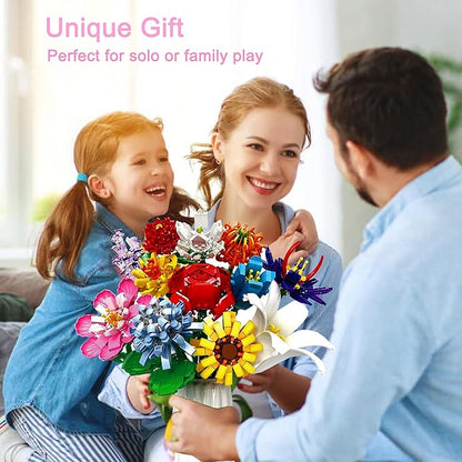Flowers Bouquet Building Set 12 Artificial Flowers 1064 PCS Bricks Blocks Toy for Adults &amp Kids Botanical Collection Gift for Mother's Day Valentine Birthday Christmas (No Vase)