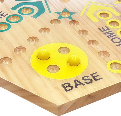 Wooden Board Game Original Marble Game Double Sided Painted 2 to 6 Player Fast Track Board Game Wooden with 6 Colors 24 Marbles 6 Dice for Adults Kids Family(20 INCH)