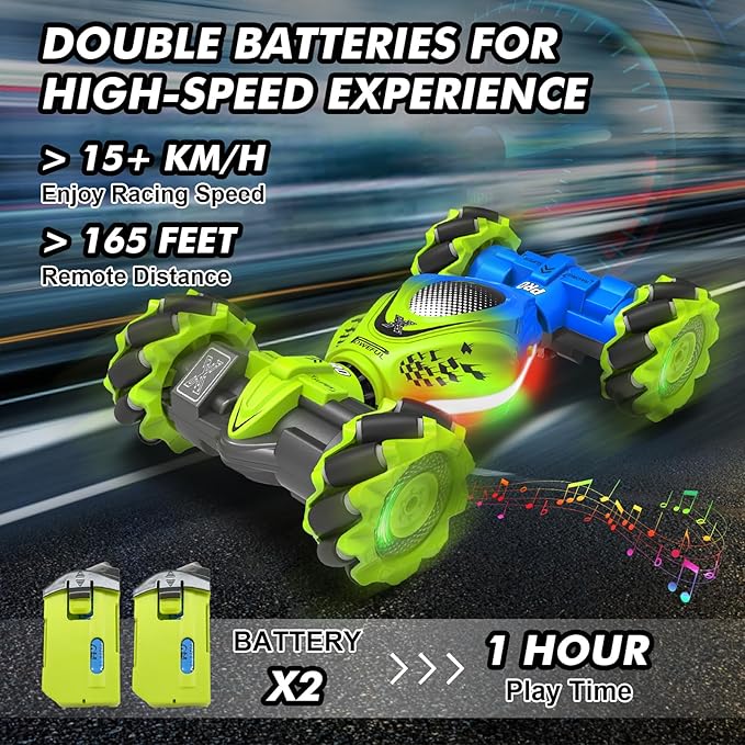 Gesture RC Car 2.4GHz 4WD Gesture Sensing RC Stunt Car Toys for 6-12 Years Old Boys Girls Hand Controlled Remote Drift Twist Offroad 360° Rotation with Lights Music for Birthday Gifts