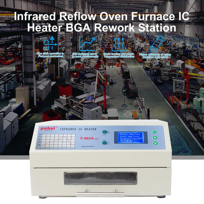 T962A Automatic Reflow Soldering Machine with Hot Air Circulation - Infrared Heater for PCB SMT BGA Rework Station, 1500W Drawer Type Reflow Oven, Wide Welding Area 300mm x 320mm