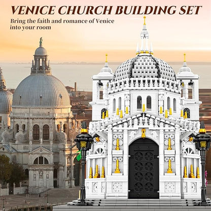 Reobrix Venice Church Building Block Sets for Adults with Lights 55014 Landmark Architecture Venice Santa Maria Della Salute Church Model Collectible Italy Landmark Building Toy for Adullt (4270PCS)