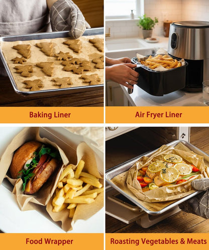 GENLGE 300 Sq. Ft Unbleached Parchment Paper Roll – 12" x 300 ft, Non-Stick Brown Baking Parchment Paper, Heavy Duty for Oven, Air Fryer & Grilling