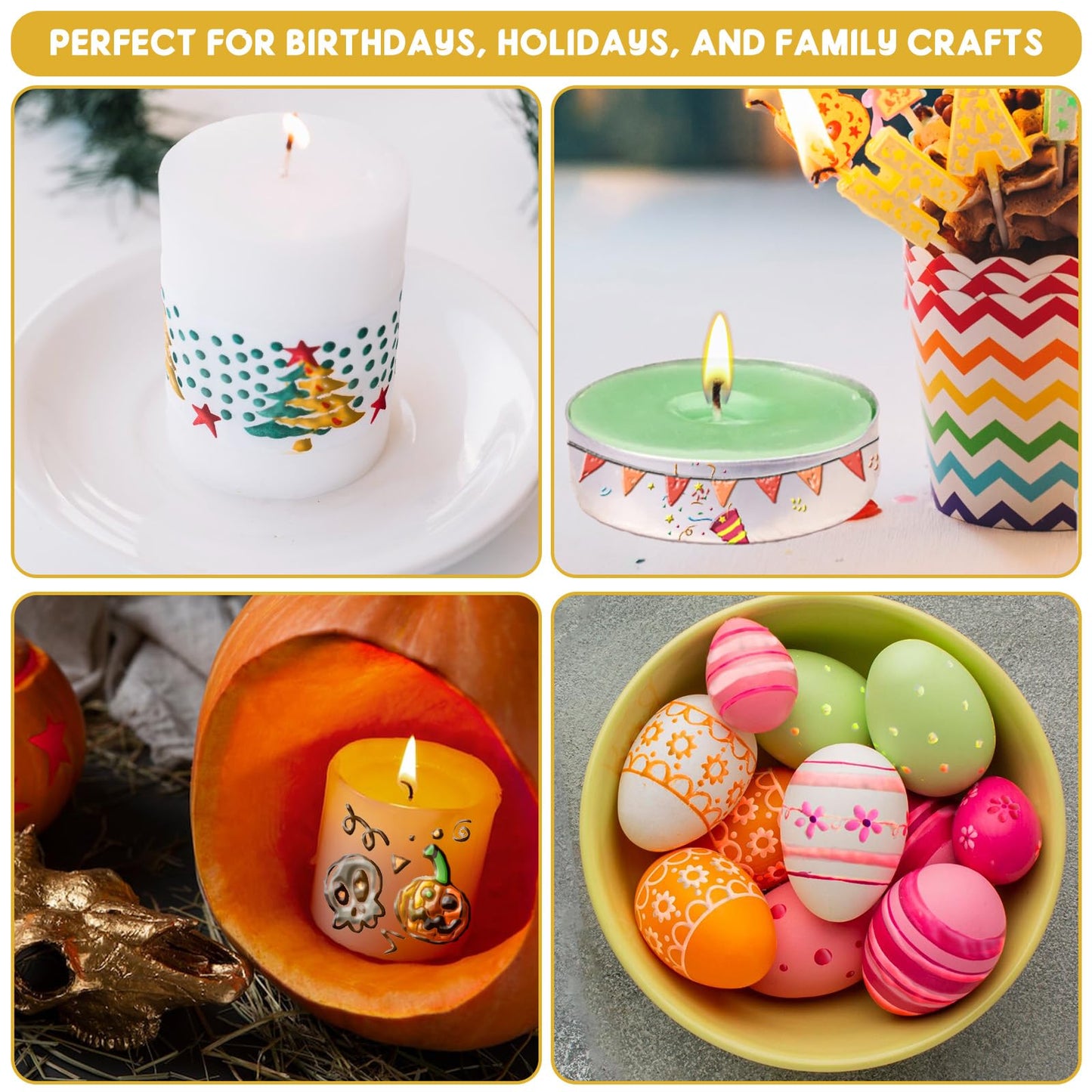 VVF Candle Painting Kit, 18-Color Candle Wax Pens (3 Metallics) with Sponge & Sticker Stencils, Great for Candle Making, DIY Crafts, Holiday Gifts & Kids Painting((10ml*18)