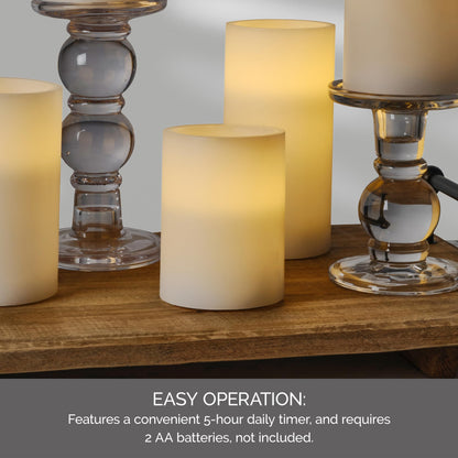 Mikasa 3x4 Inch White LED Wax Pillar Candle with Flickering Flame, Battery Operated Flameless Candle with 5-Hour Timer, Real Wax Finish for Home Decor and Seasonal Displays