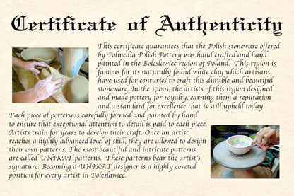 Polmedia Polish Pottery Mug 11 oz - Pansy Morning Pattern Handmade in Boleslawiec Poland by Ceramika Bona + Certificate of Authenticity