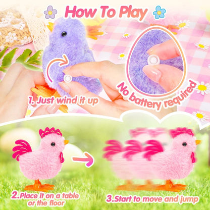 SevenQ Wind Up Toys for Kids Easter Basket Stuffers, 9Pcs Jumping Plush Chicks Small Fidget Toys for Easter Egg Hunt Treasure Box Classroom Prizes Party Favors Goodie Bags Fillers Gifts
