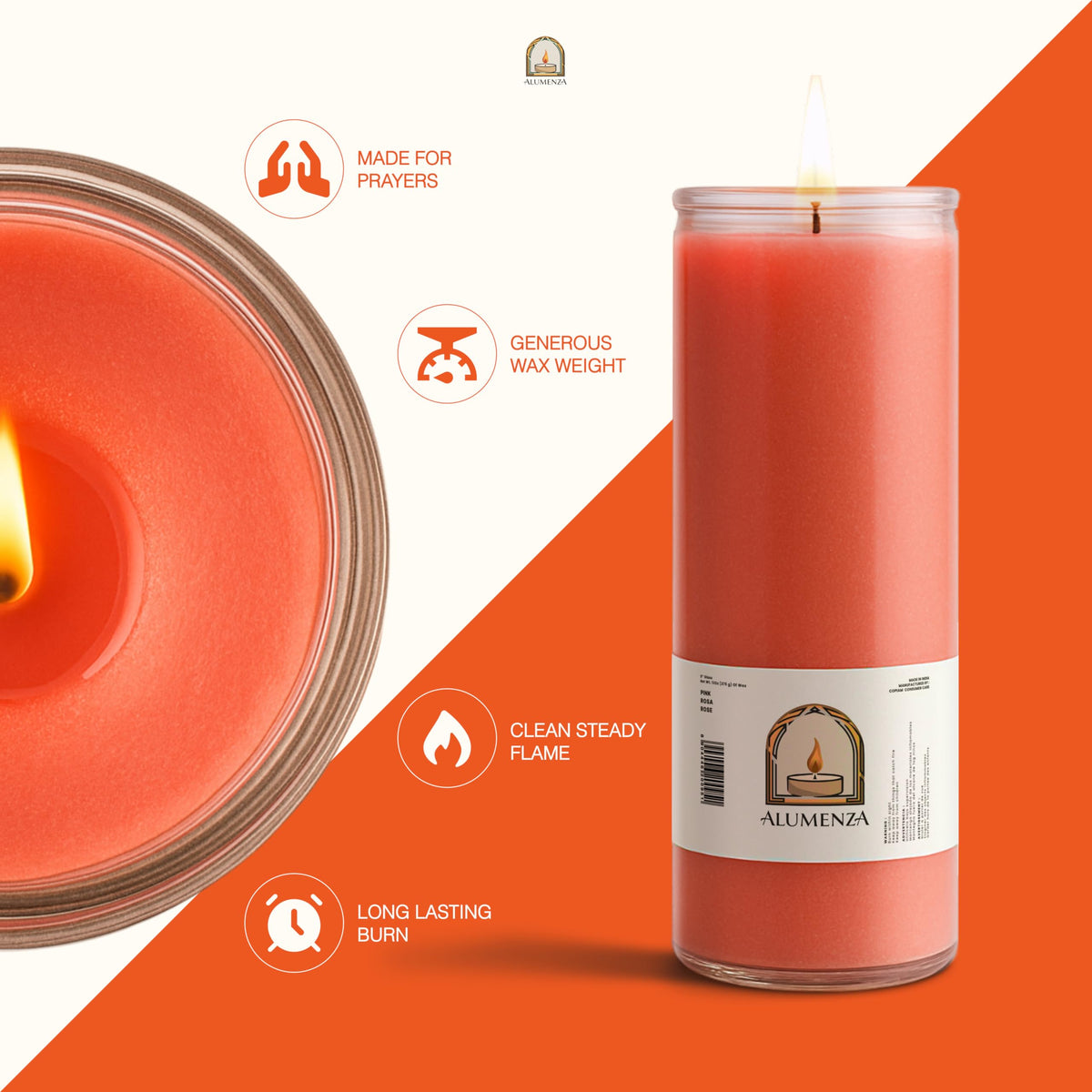 Alumenza 3 Pack Pink 7 Day Candles in Glass Jar – Paraffin Wax, Clean Burning Unscented | Large & Tall Devotional Prayer Pillar Candles for Home, Memorial, Spells, Long Lasting