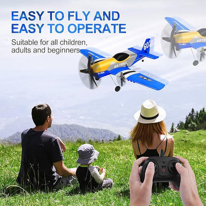 RC Plane 3-Channel 2.4GHZ RC Airplane P51D Mustang Fighter with 2 Batteries KF602 Remote Control Plane Gyroscopes Stabilization System Easy to Fly Suitable for Beginners Kids Adults