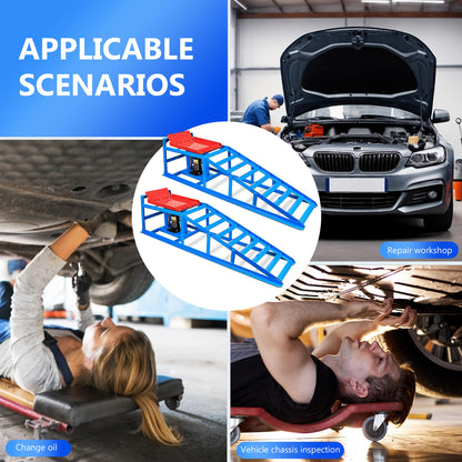 Car Ramps for Oil Changes Vehicle Ramps for Garage 2 Ton (4500 lb) Lifting Capacity, Nestable & Portable Auto Service Ramp （Red Blue）