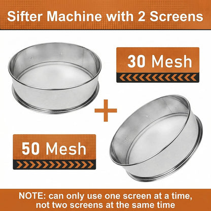 Automatic Powder Sifter Machine, 30 Mesh 50 Mesh Stainless Steel Sieve Shaker, 110V Vibrating Sifter for Flour & Powder, 2 Screens Included