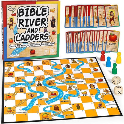Garybank Bible River and Ladders Board Game for Kids Fruit of the Spirit Games with Christian Virtue Story Cards Bible Study Supplies for Sunday School Youth Group &amp Family Christmas &amp Eas