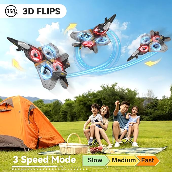 4DRC V17 Foam Remote Control Airplanes Rc Planes for Kids Adults 4-7 8-16 Remote Control Planes Fighter Jet with Light 360° Flip Fighter Jet Toy Gravity Sensing Stunt Roll Gifts for Kids Boys