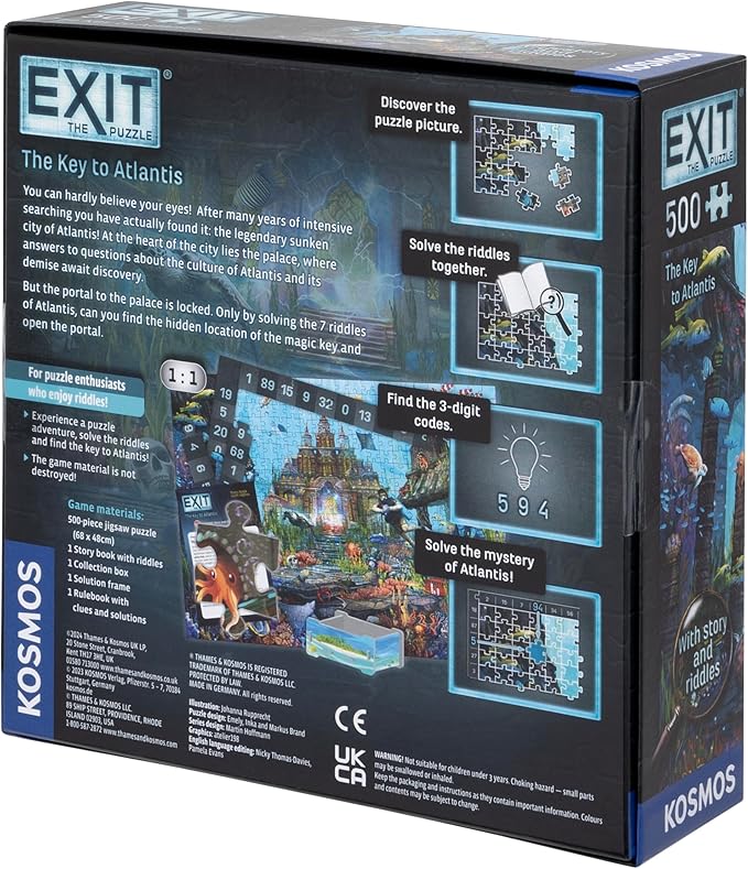 Thames &amp Kosmos EXIT: The Key to Atlantis | Adult &amp Kids Escape Room Game | 500-Piece Mystery Puzzle | Strategy Challenge | 1-4 Players | Age 10+