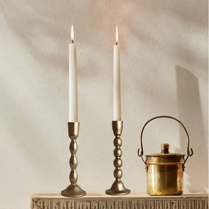 Antique Iron Taper Candle Holders - Set of 2 Decorative Candlesticks, Brass Finish Candle Stand for Weddings, Dining, and Parties