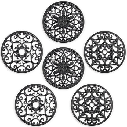 SMARTAKE 6 Set Silicone Trivet Mats for Hot Dishes, Heat Resistant Pots and Pans Holders, Non-Slip Flexible Hot Pads Coasters for Countertops Table, Modern Kitchen Decor Accessories (Black)