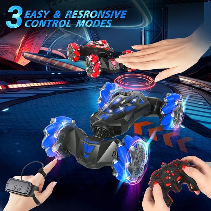 RC Stunt Car 2.4 GHz 4WD Remote Control Gesture Sensor Toy Cars Double Sided Rotating Off Road Vehicle 360° Flips with Lights Music Drift rc car for Boys and Girls 5-13 Birthday