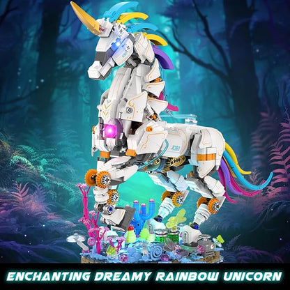JMBricklayer Unicorn Building Sets for Adults with Lights 70008 Myth Art Creator Animals Display Ideas Magical Rainbow Unicorn Home Decor Building Toys Christmas Birthday Gifts for 14+(1492 PCS)