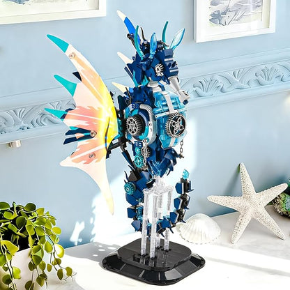 BNG Mechanical Seahorse Building Set for AdultMovable Ocean Animal with Display StandSea Fish Building Block ToyHome Decor Gift for Adults Teens Kids Boys Ages 8+(1003PCS)