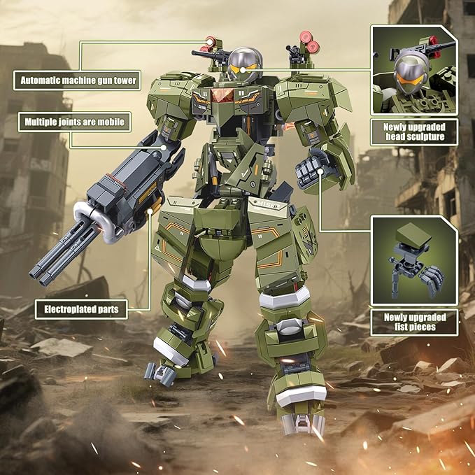 HIGH GODO Main Battle Mech Robot Transforming Building Blocks Set for AdultsCity Warrior Justice Hero Soldier Mech Model Building Kit Cool Creative Robots Toys Gift for Teens 598 Pieces