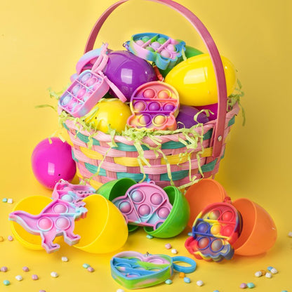 JOYIN 24 Pcs Pre Filled Easter Eggs with pop Keychain Toys for Easter Theme Party Favor, Pop Fidget Stress Relief Squeeze Bubble for Eggs Hunt, Classroom Exchange and Game Prize Supplies