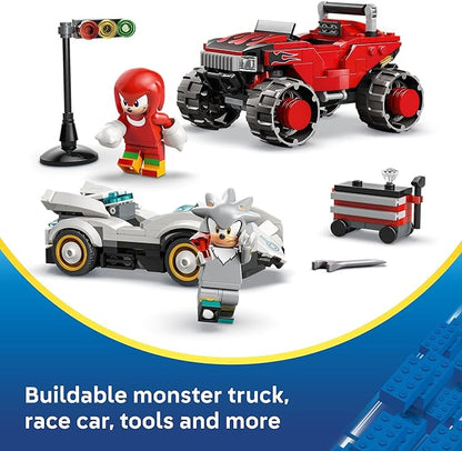 LEGO Sonic The Hedgehog Silver’s Car vs. Knuckles’ Monster Truck Building Toy for Boys &amp Girls - Racing Playset W/Silver &amp Knuckles Minifigures for Kids Ages 8+ - Gift Idea for Birthdays - 77