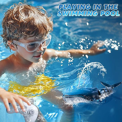 Remote Control Whale Shark Toys for Boys Kids 1:18 Scale High Simulation Shark for Pool 2.4Ghz Electric RC Shark Boat Fish Toys with Light &amp Spray Toy Shark Gifts for 6 7 8 9 Year olds Kid Boy