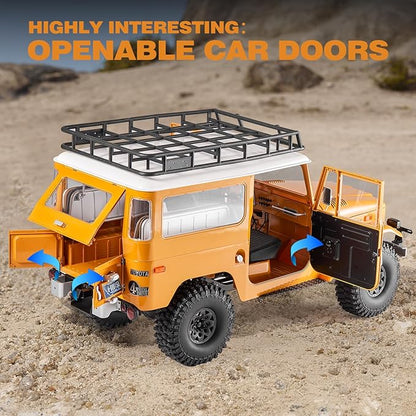 EAZYRC X FMS 1/10 Toyota Land Cruiser FJ40 RS with Licensed RC Truck Blue All Terrain Waterproof 4WD 35T 550 Motor RC Crawler for Adult2.4Ghz Remote Control RS Version(Yellow)
