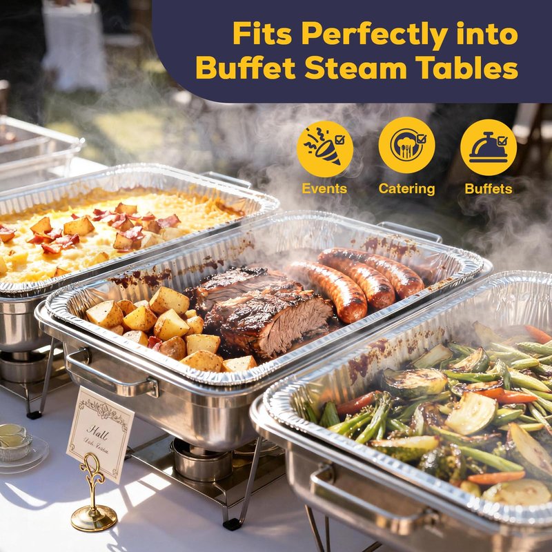 Fit Meal Prep 25 Pack 9x13 Aluminum Foil Pans with Lids - Heavy Duty Half Size Baking Pans Disposable for Roasting, Cooking, Serving, and Freezing - Tin Pan Trays for Buffet and Food Storage