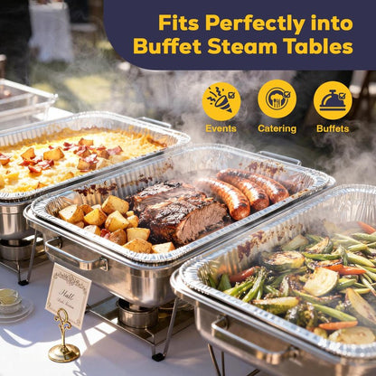 Fit Meal Prep 25 Pack 9x13 Aluminum Foil Pans with Lids - Heavy Duty Half Size Baking Pans Disposable for Roasting, Cooking, Serving, and Freezing - Tin Pan Trays for Buffet and Food Storage