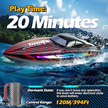 RC Boat 30KMH with 7Light ModesRemote Control Electric Fast Speed Boat for Adults Kids 8-12 Lake Pool Water PlaySelf-rightingDemoWater CoolingFull Waterproof20 MinsLow Battery Alert2.4GhzRed