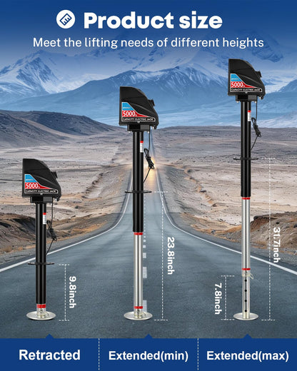 Kohree Electric Trailer Jack 5000lbs, Heavy Duty A-Frame Electric Power Tongue Jack with Waterproof Cover & LED Light for Travel Trailers, Camper, RV, 12V DC with Wiring, 9.8"-31.7" Lift