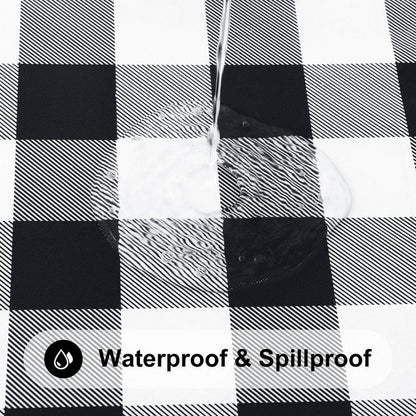 Smiry Round Picnic Tablecloth, Elastic Waterproof Fitted Vinyl Tablecloths for 36"-44" Tables, Flannel Backed Buffalo Plaid Table Cover for Dining, Camping, Outdoor, Black and White