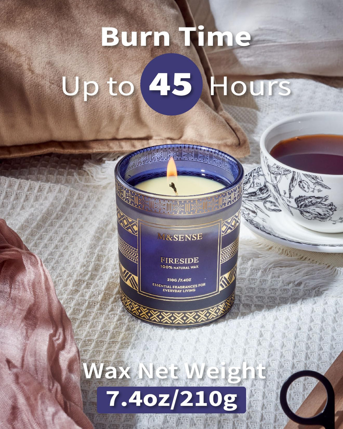 M&SENSE Fireside Scented Candle for Men, Masculine 7.4oz Winter Home Fragrance, Luxury Candle for Cozy Winter Room Decor, Housewarming New Year Gifts