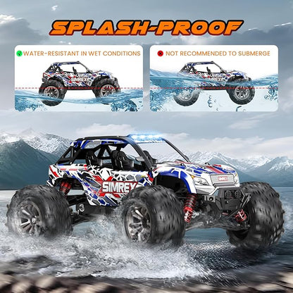 SIMREX 1/16 Scale Hobby RC Car 36 KPH High-Speed 4WD RC Truck 2.4 GHz Remote Control Car All-Terrain Electric Vehicle 4X4 Remote Contral Moster Truck for Kids and Adults