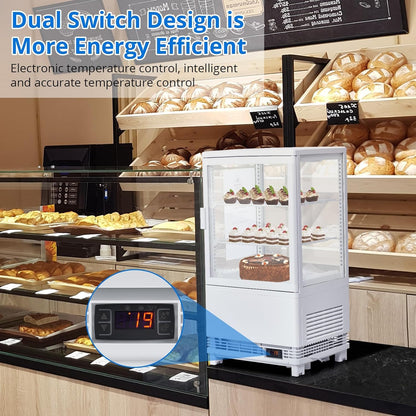 Litake Commercial Refrigerator Display Case, 2.1 Cu.FT Display Fridge Single-Door Pastry Display Case with Interior LED Lighting, Double-Layered Glass Commercial Countertop Bakery Display Refrigerator