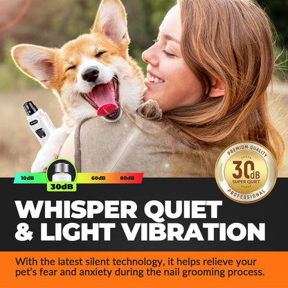 Dog Nail Grinder with 2 LED Lights Powerful 2 Speeds Super Quiet Dog Nail Trimmers with 3 Grinding Wheels Rechargeable Pet Dog Nail Clippers for Large Medium Puppy Dogs Dog Nail File Cat Nail Clipper