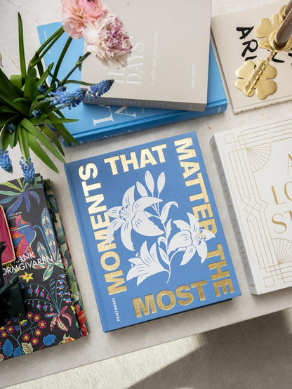 Printworks Moments That Matter the Most Photo Album, Sky Blue - 30-Page Coffee Table Memory Book - Holds 4x6 Pictures - Fabric-Covered Keepsake Design