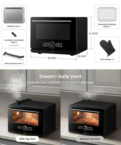 FOTILE HYZK32-E3-B ChefCubii 1.1 cu. ft. 4-in-1 Combi-Steam Oven with Steam-Bake, Air Fry, Convection, Dehydrator Functions, and 50 Preset Menus, Black