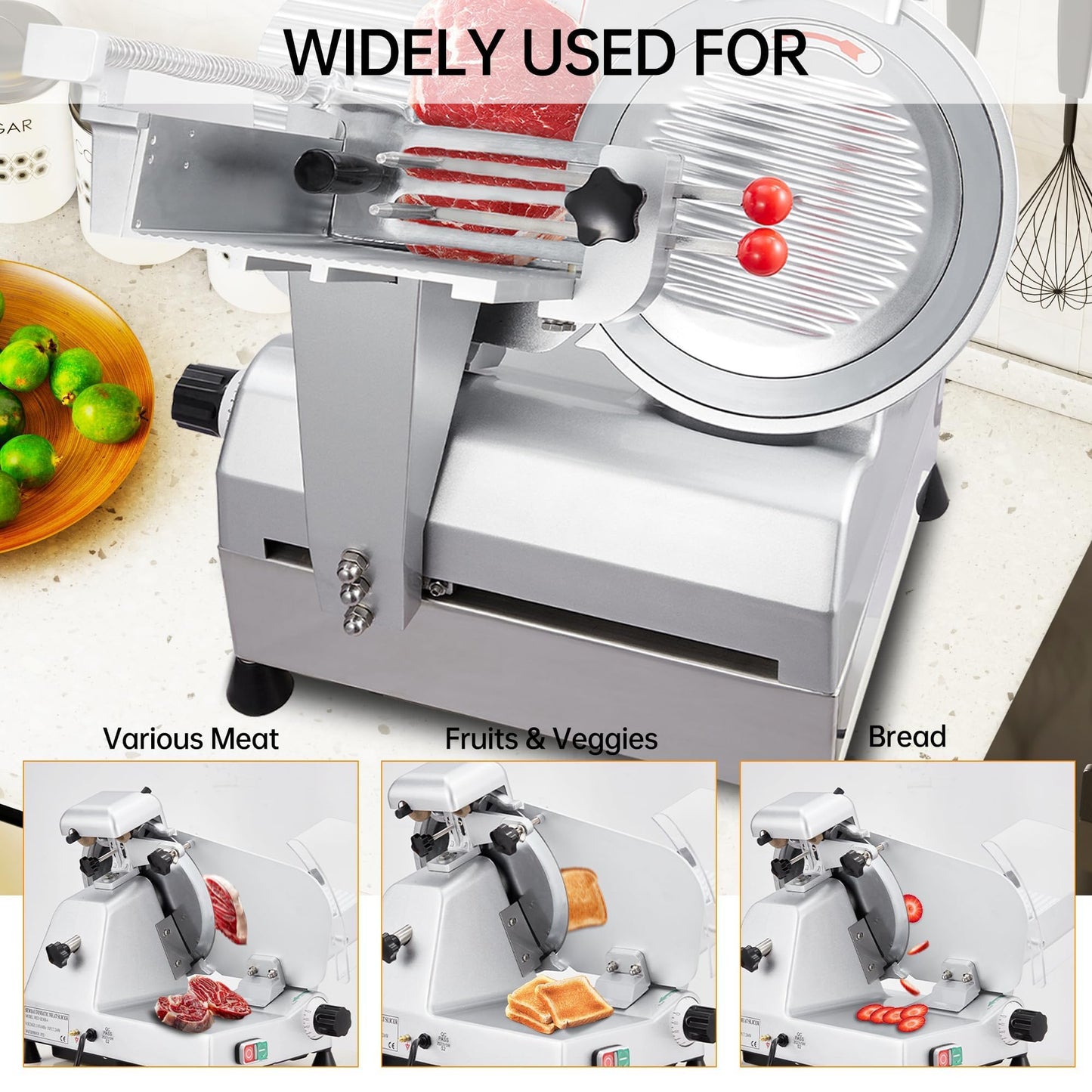 12" Automatic Meat Cutter, Electric Meat Slicer Machine for Home & Commercial Use, 800W Deli Slicer with Adjustable Thickness, Alloy Steel Blade, Built-in Sharpener, Thin Meat, Cheese, Bread