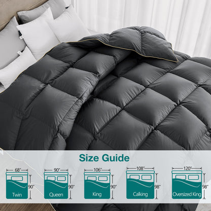 KAKABELL Goose Down Feathers Fiber Comforter Queen Size Noiseless Duvet Insert with Premium Egyptian Cotton Blend Cover Medium Warm Soft Down Feathers Comforter 90x90 Inches