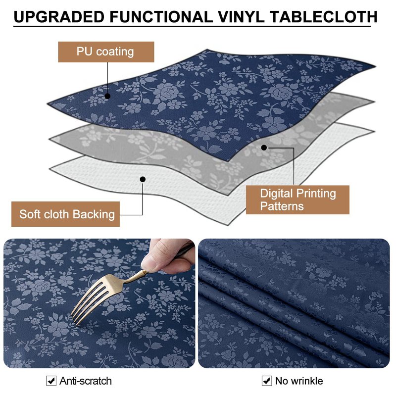 Smiry Rectangle Table Cloth, Waterproof Heavy Duty Vinyl Tablecloths, Wipeable Washable Table Cover for Kitchen and Dining Room (Navy Blue, 60" X 120")