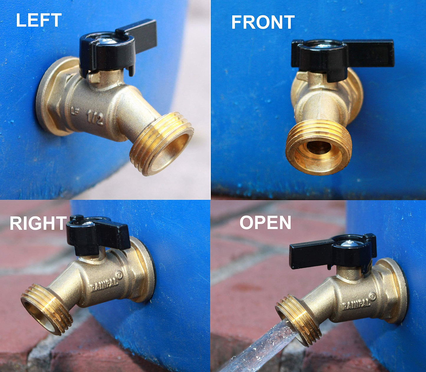 RAINPAL RBS005 Brass Water Container/Rain Barrel Quarter Turn Spigot(LF Compliant, For OPEN TOP BARRELS)