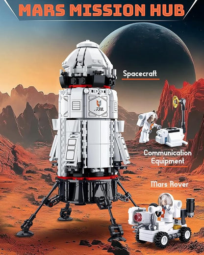 Rocket Building Set with Mars Rover &amp 5 Astronaut Minifigures City Space Rocket Launcher Building Kit for STEM Role-Play Gift Kids Toys for Boys 8-12 Compatible with Lego City Space 733 PCS